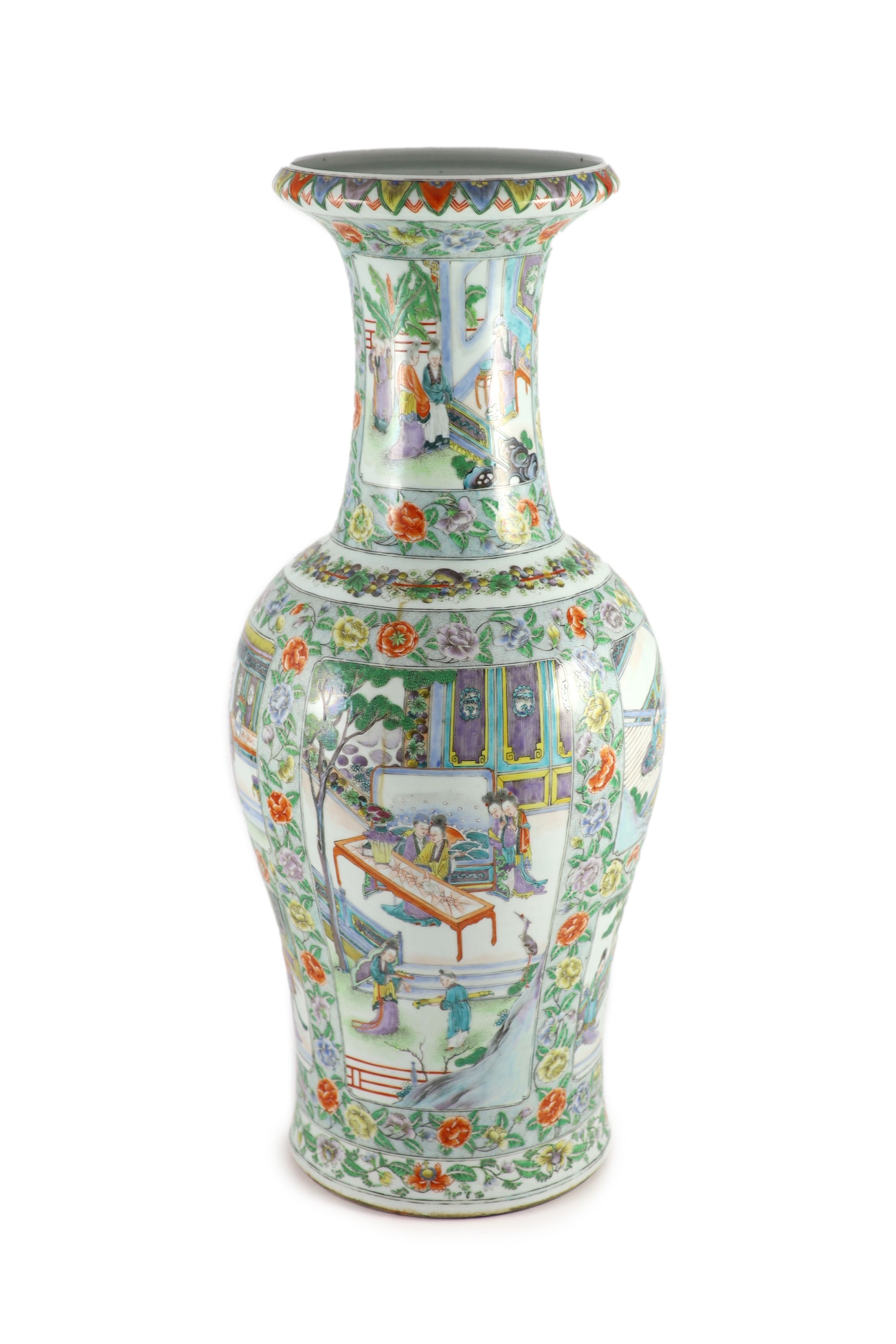 A good large Chinese famille verte baluster vase, late 19th century, 61 cm high